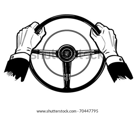 Hands On The Wheel - Retro Clipart Illustration