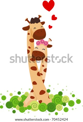 Illustration of a Giraffe Couple Huddled Together