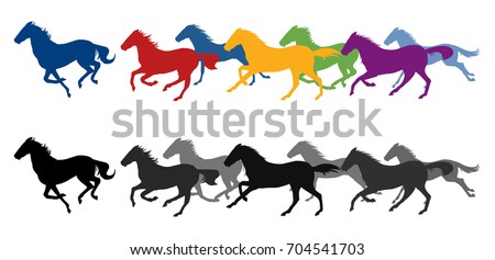 Silhouette horses running