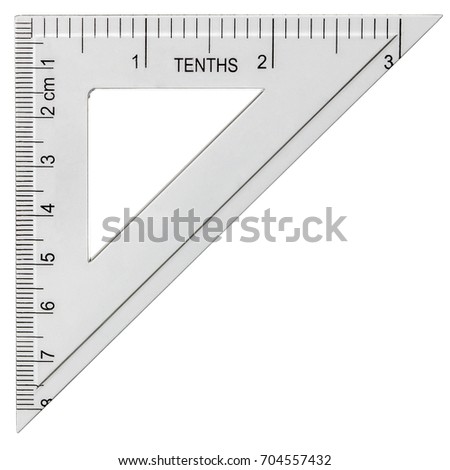 White plastic transparent triangle, isolated on white background