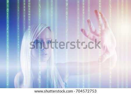 Businesswoman analysing source code - technology concept