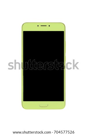 concept frame of blank green smartphone isolated on white background