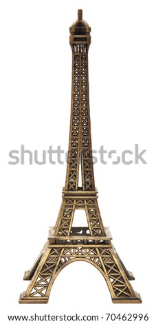 model Eiffel tower on white