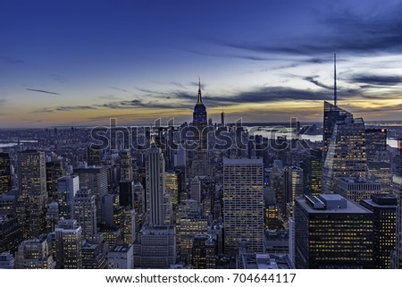 Beautiful sunset view looking over Manhattan-The lights of the Big Apple