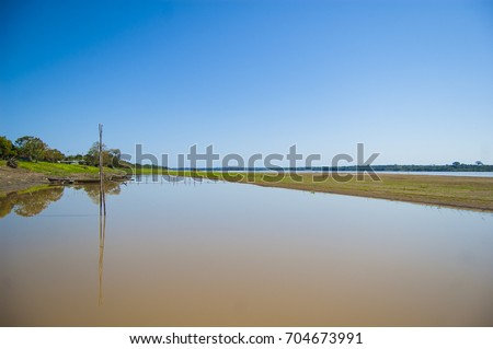 Wallpaper river amazon blue sky and brown water line of horizon