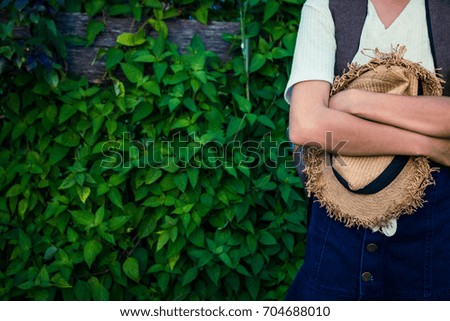 Girl with green nature background.