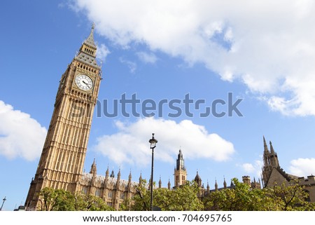 famous building Big Ben in London with cloudy
