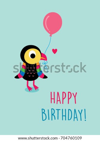 cute bird happy birthday greeting card vector