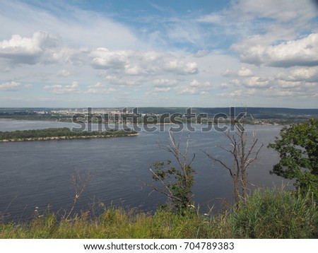 View of the Volga river from the mountain. Samarskaya Luka. Zhiguli mountains. Summer landscape.