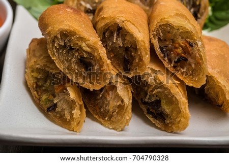 Fried fried or fried spring rolls Snacks and snacks are popular with Thai and Chinese people.,Macro photography