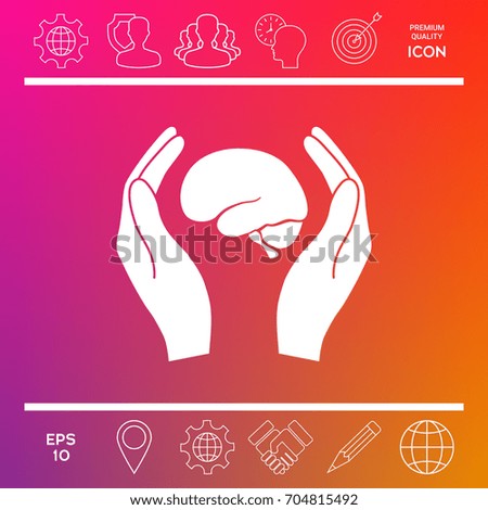 Hands holding brain - protection icon