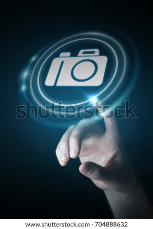 Businesswoman on blurred background using modern camera application 3D rendering