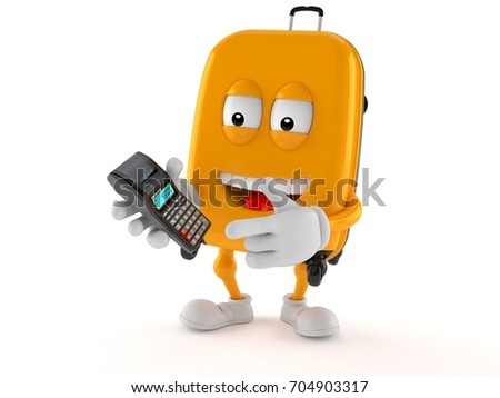Suitcase character with calculator isolated on white background. 3d illustration