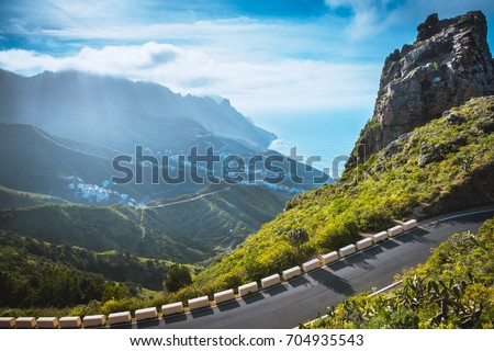 Road in Anaga Mountains Taganana Tenerife, Canary island Royalty-Free Stock Photo #704935543