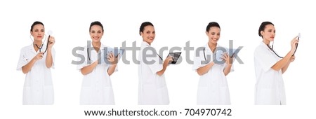 Digital composite of Doctor woman holding devices collage