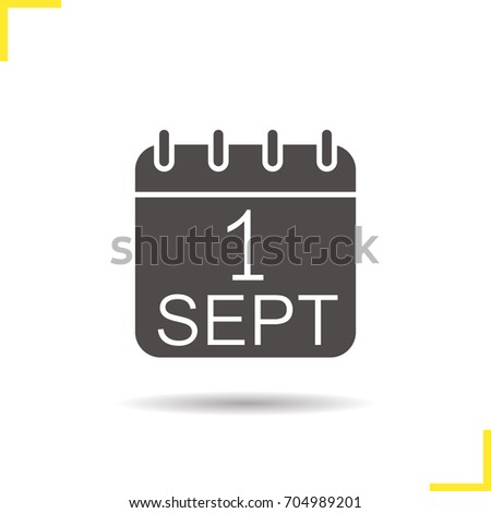 September 1st glyph icon. Drop shadow silhouette symbol. Back to school. Negative space. Vector isolated illustration