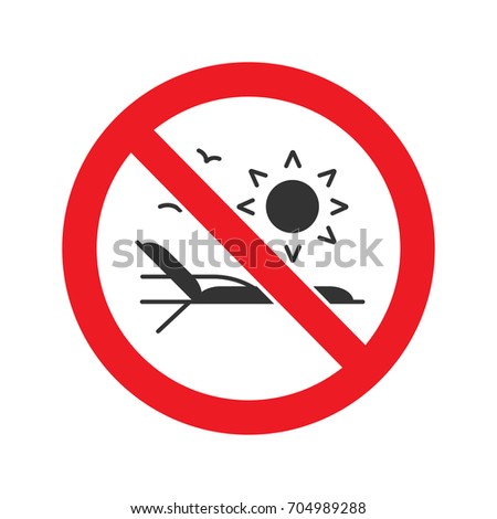 Forbidden sign with sun lounger glyph icon. Stop silhouette symbol. Closed beach. Negative space. Vector isolated illustration