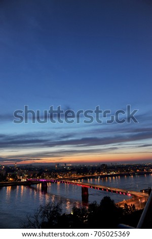 Panoramic view to Novi Sad and bridges from Petrovaradin fortress, Serbia