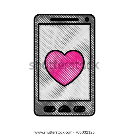 colored pencils silhouette of smartphone with heart in screen vector illustration