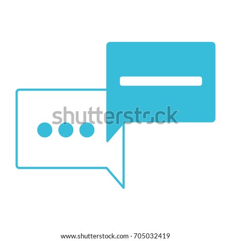 blue color silhouette with set of square speech with ellipsis symbol and bar vector illustration