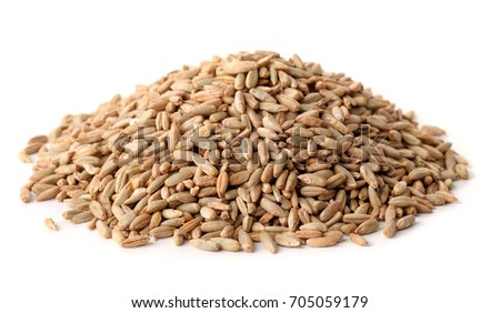 Pile of rye grains isolated on white Royalty-Free Stock Photo #705059179