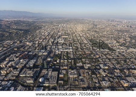 Aerial view of the Hollywood area of Los Angeles, California.