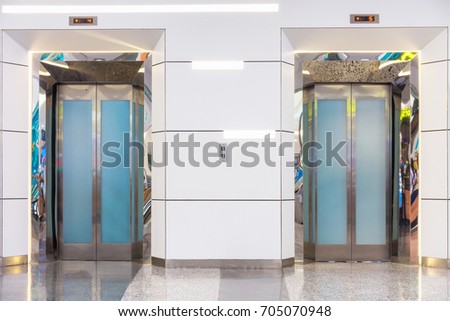 Two elevator in department store with decorative interior, Building elevator.