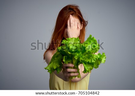 Correct food, lettuce, woman on a diet                               