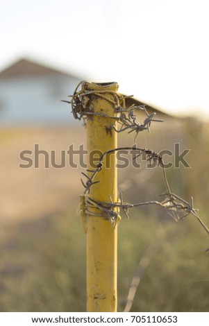 Yellow iron pipe with barbed wire