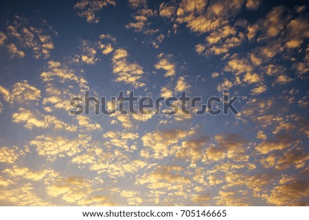 Sunset sky with fluffy clouds. Picture can be used as a background