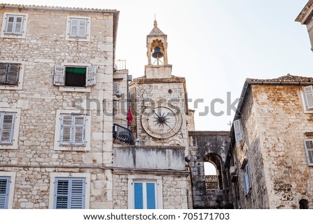 Picture of historical building with compass and bell-tower in Split Old Town, Croatia on summertime
