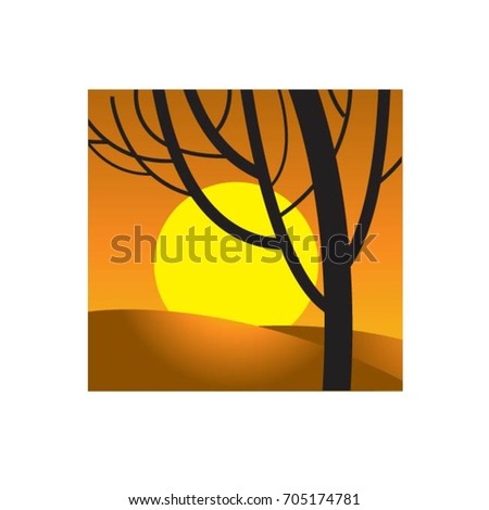 silhouette tree over sunset in color-vector drawing
