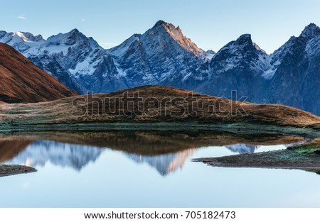 Koruldi mountain lake. Upper Svaneti, Georgia, Europe Caucasus mountains