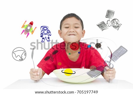 Asian children eat breakfast of school children