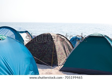 Picture of tent camping by the Black Sea coastline in Vama Veche, Romania