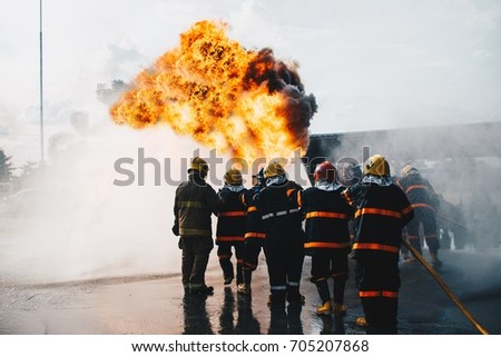  teamwork of Firefighters training,  fireman