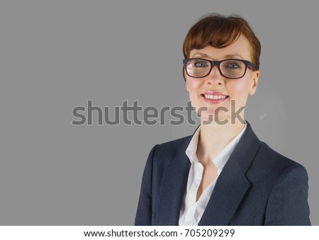 Digital composite of Portrait of businesswoman wearing glasses with grey background