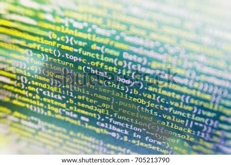 Business and AI technology represent learning process. Server logs analysis. Programming code abstract screen of software developer. Notebook closeup photo. 
