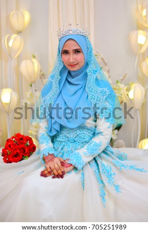Portrait of young beautiful bride. Malay wedding ceremony. Selective Focus And Shallow DOF