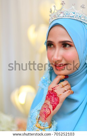 Portrait of young beautiful bride. Malay wedding ceremony. Selective Focus And Shallow DOF