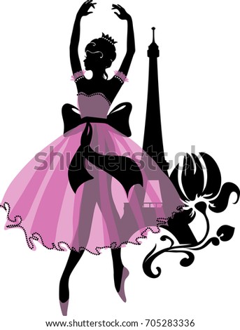 Graphic silhouette of a woman. Ballerina with floral ornament.