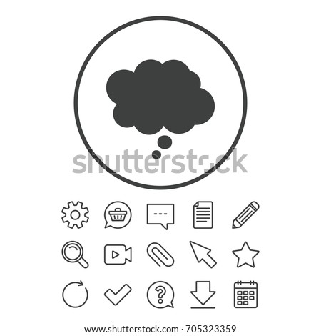 Comic speech bubble sign icon. Chat think symbol. Document, Chat and Paper clip line signs. Question, Pencil and Calendar line icons. Star, Download and Shopping cart. Vector