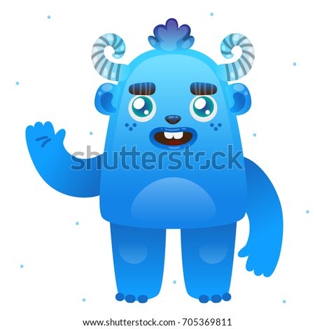 Funny cartoon blue monster, isolated in background, children's illustration for Halloween or birthday, design, vector.