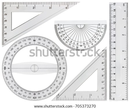 Set of drawing tools, ruler, protractor triangle, isolated on white background