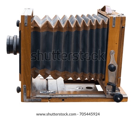 Classic wooden camera isolated on white. Clipping path included.