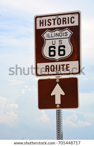 A street sign pointing the way for the historic Route 66 in central Illinois.