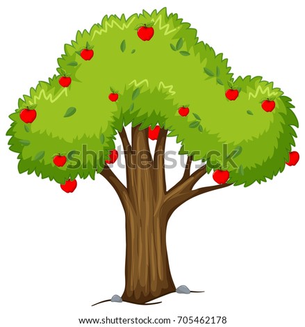 Apple tree with red apples illustration