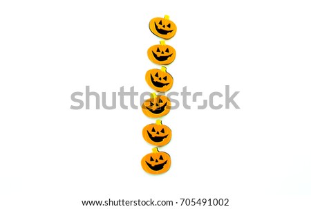 6 pumpkin characters in a vertical  border row isolated on white