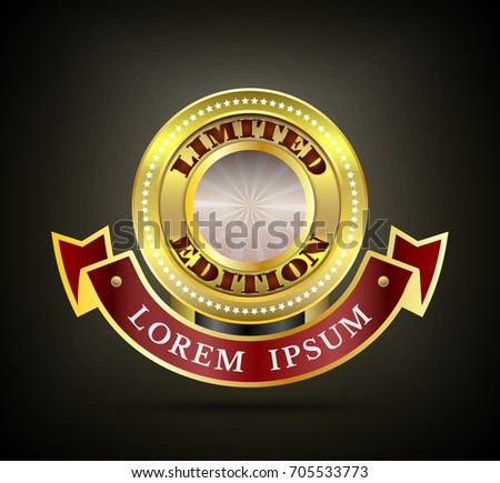 Vector illustration of Limited edition badge with red ribbon