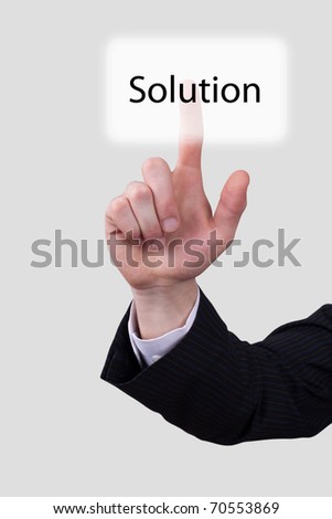 Man hand push on solution button